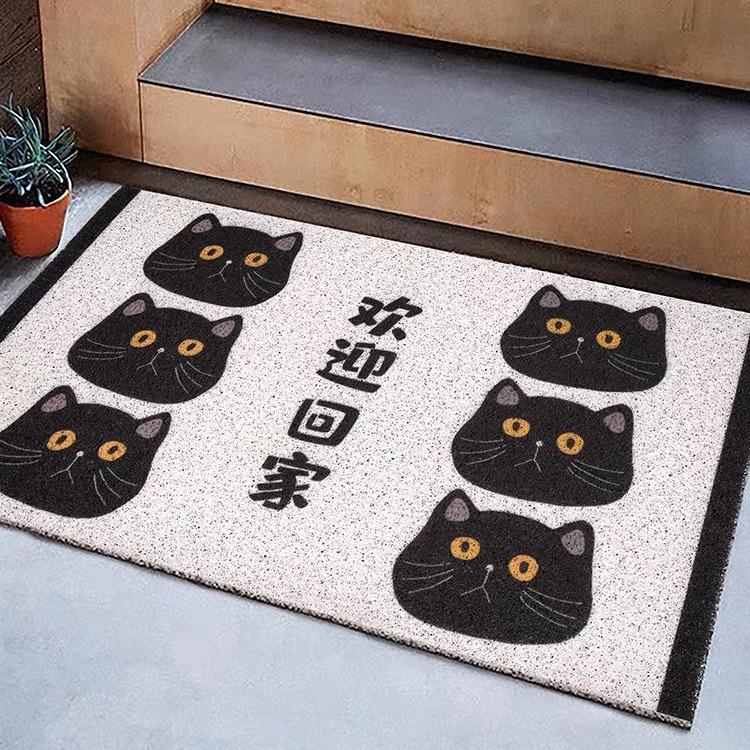Cartoon Lucky Cat Dirt-Resistant Entrance Door Mat, Easy-Clean Silk Loop Foot Pad for Mud & Dust.