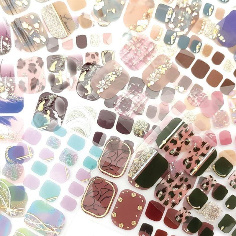 22/Sheet Tips Toenail Sticker Full Nail Wraps 3D Glitter Foil Manicure Nail Decal Full Cover Self-adhesive Waterproof Nail Art Decals