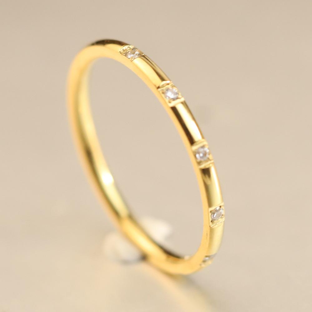 1Pcs Stainless Steel Thin Ring with Six Zirconia Stones - a Simple and Fashionable All-purpose Ring Accessory