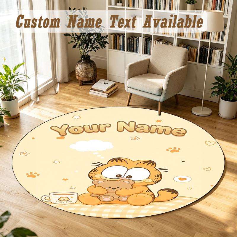 Round Rug Custom NameGarfield Pattern Non Slip Carpet Home Floor Decor