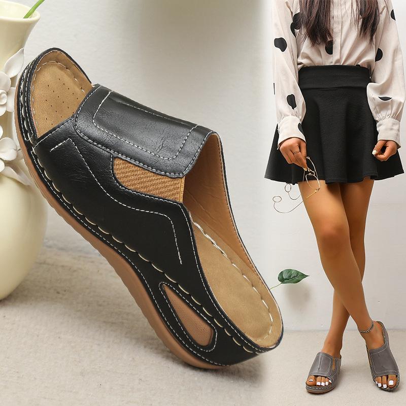 Women's Summer Thick-Sole Beach Sandals Wedge Heel Lightweight PU-Sole Slide Sandals
