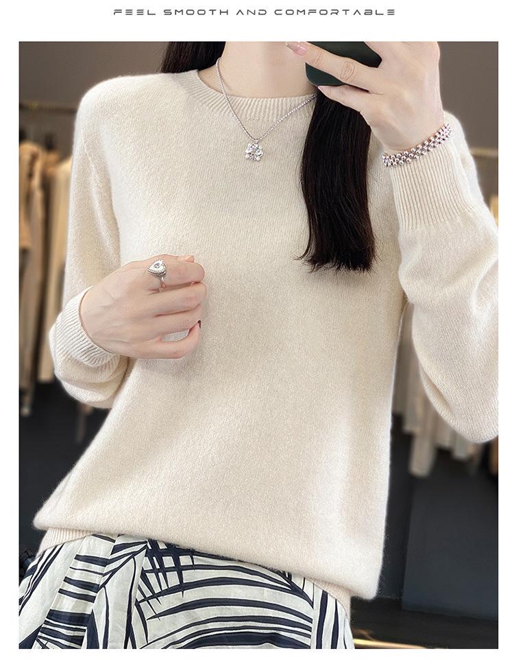 Women's 100% Wool Round Neck Sweater – Casual, Loose Knitwear, Minimalist Base Layer