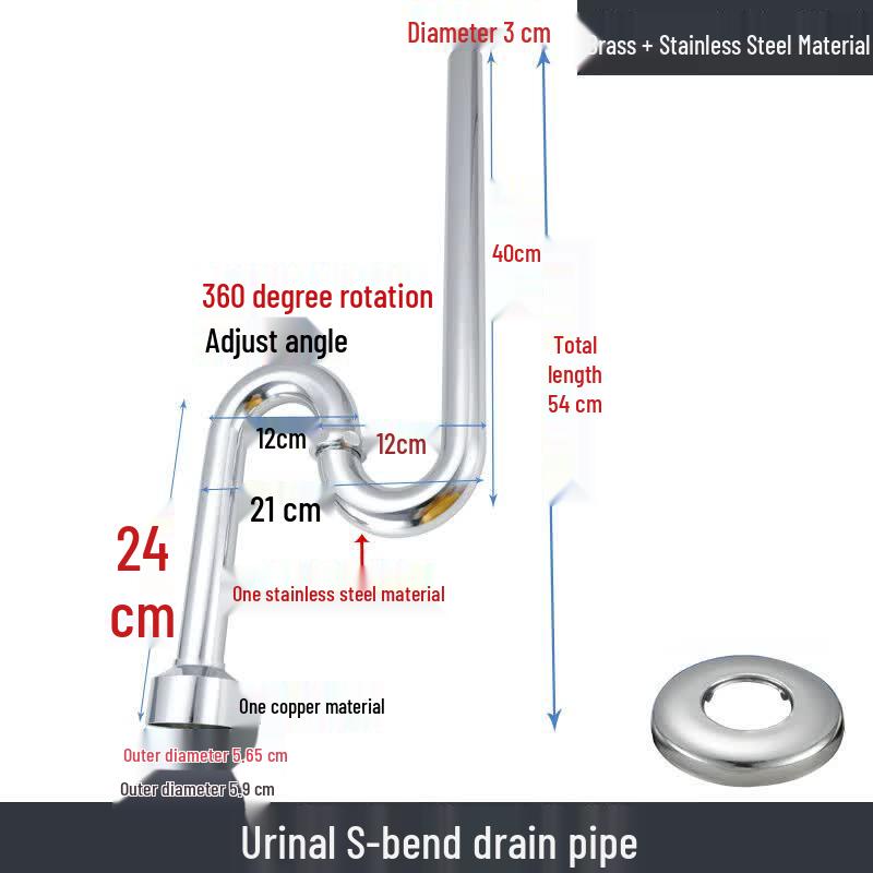 Copper Urinal S-Trap Drain Connector