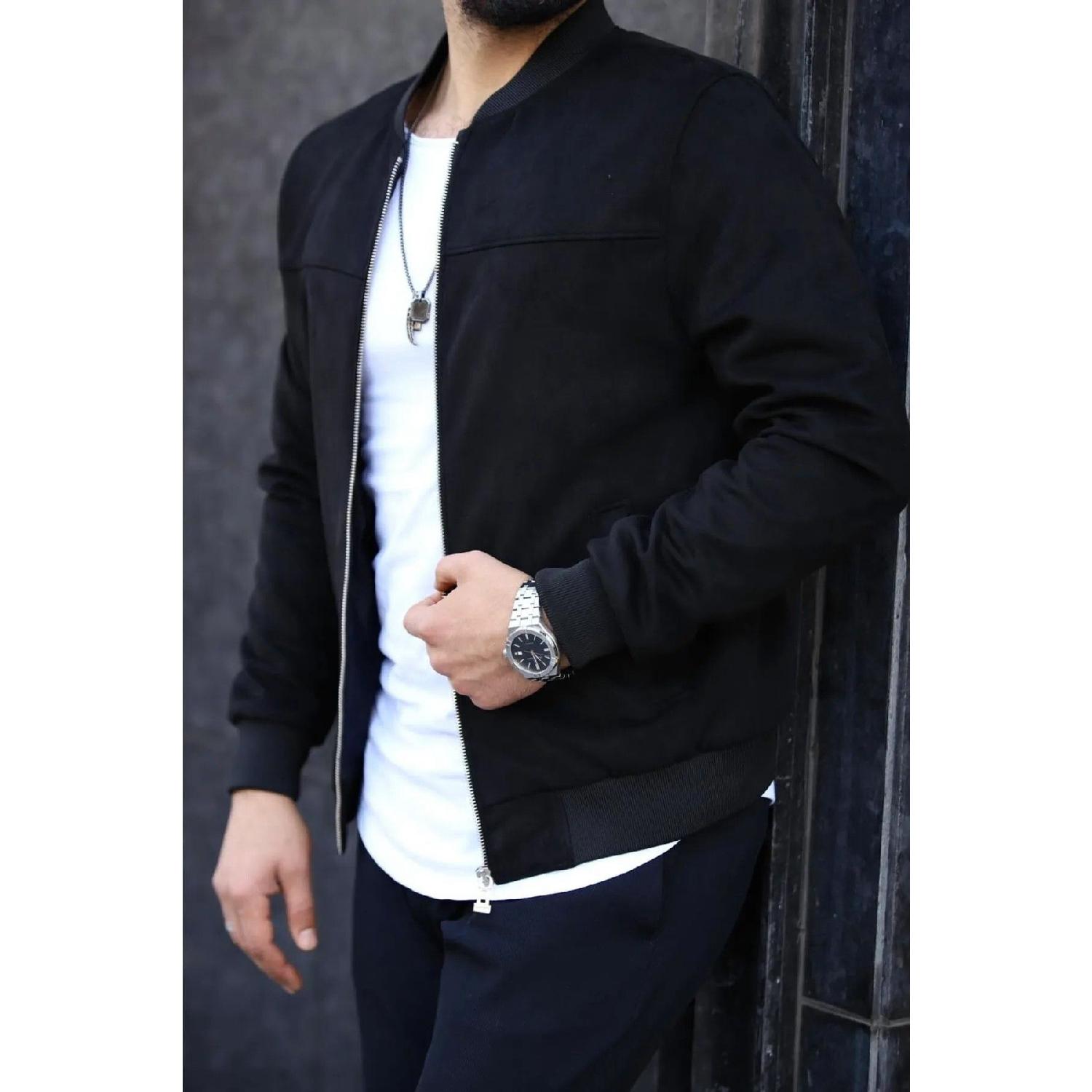 

Men s Black Suede College Collar Jacket S чёрный