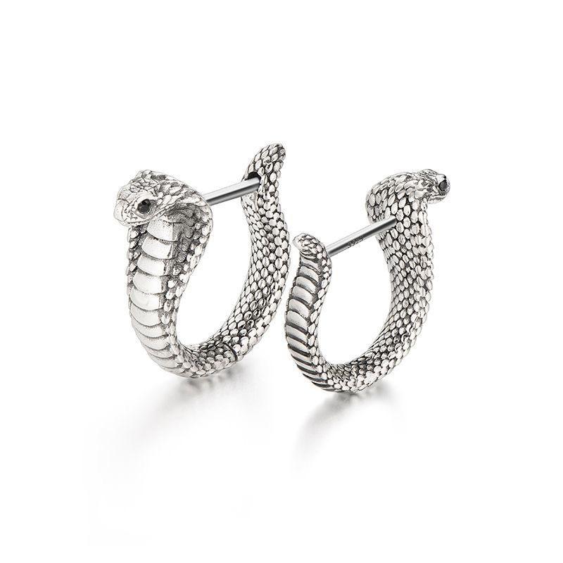 New Fashion Retro King Cobra Earrings Boys Trendy High Sense Niche Men'S Hip Hop Style Earrings Premium Durable