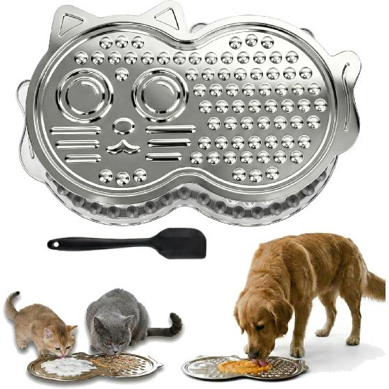Heavy Duty Stainless Steel Lick Mat for Dogs & Cats – 15" x 10" Extra Large Chew Proof Slow Feeder with Suction Cups, Metal Licking Pad for Anxiety