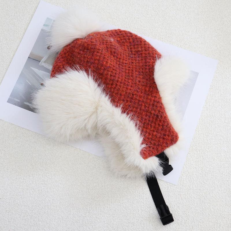 Fashion Fleece Thickened Hat Women's Winter Windproof Ear Protection Lei Feng Hat Cycling Skiing Knitted Wool Hat