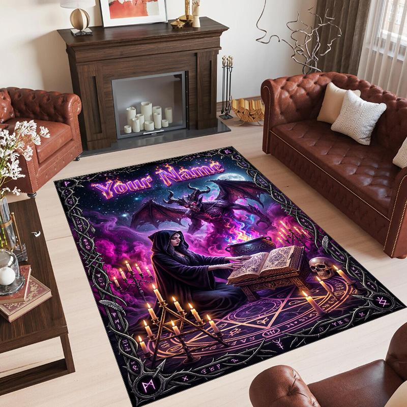 Witchcraft Theme Crystal Velvet Rug Personalized Custom Name Text Soft Floor Mat Home Decor