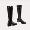 Fashion New Boots Women's Fashion Square Toe Patent Leather Side Zipper Non-Slip Wear-Resistant Block Heel No Knee Knight Boots
