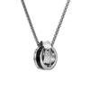Stainless Steel Double Ring Pendant Necklace Men Hip Hop Style Long Chain With Crystal Charm Geometric Design