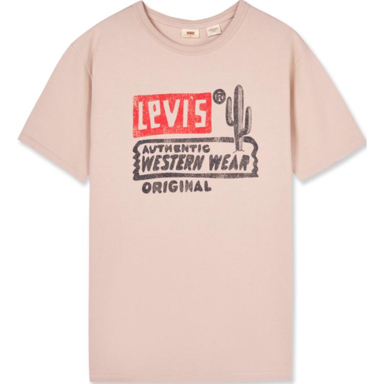 Levis Color Block Letter Print Comfortable Short Sleeve T-Shirt Women Tops Pink A9276-0002