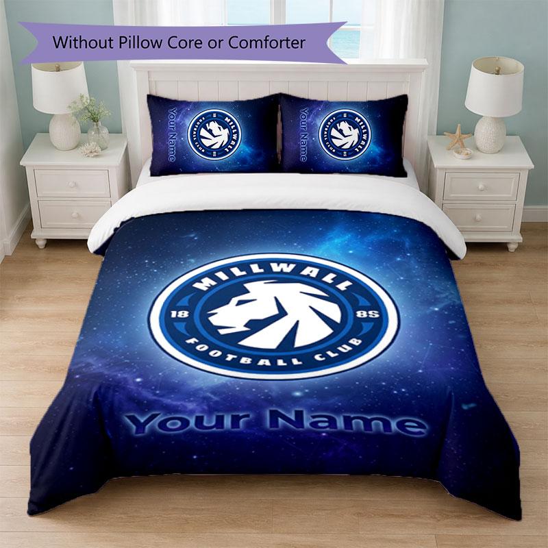 Millwall Custom Name Text Bedding Set 1 Duvet Cover+2 Pillowcases Soccer Logo Personalized Gift For Special Occasion Bedroom Decor