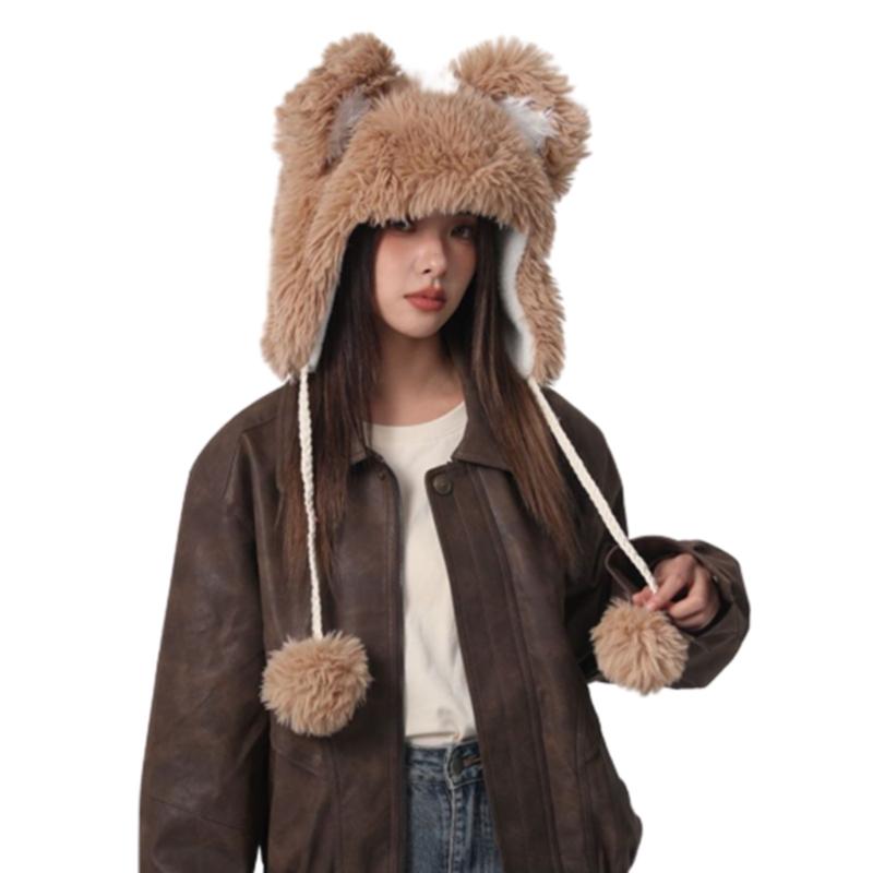 Girls Bear Hat Y2K Furry Ears Hat Furry Bear Gifts Warm Winter Hat Adult Children Furry Ears Winter Photo Props
