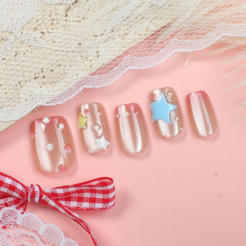 30-Piece Star Macaron Pearl Nail Art Tips - 3D Cat Eye Design
