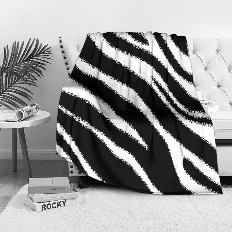 Schwarz-Weiß gestreifte Decke Überwurf Weiches Fleece Bett Sofa Dekorative Decke Geschenk