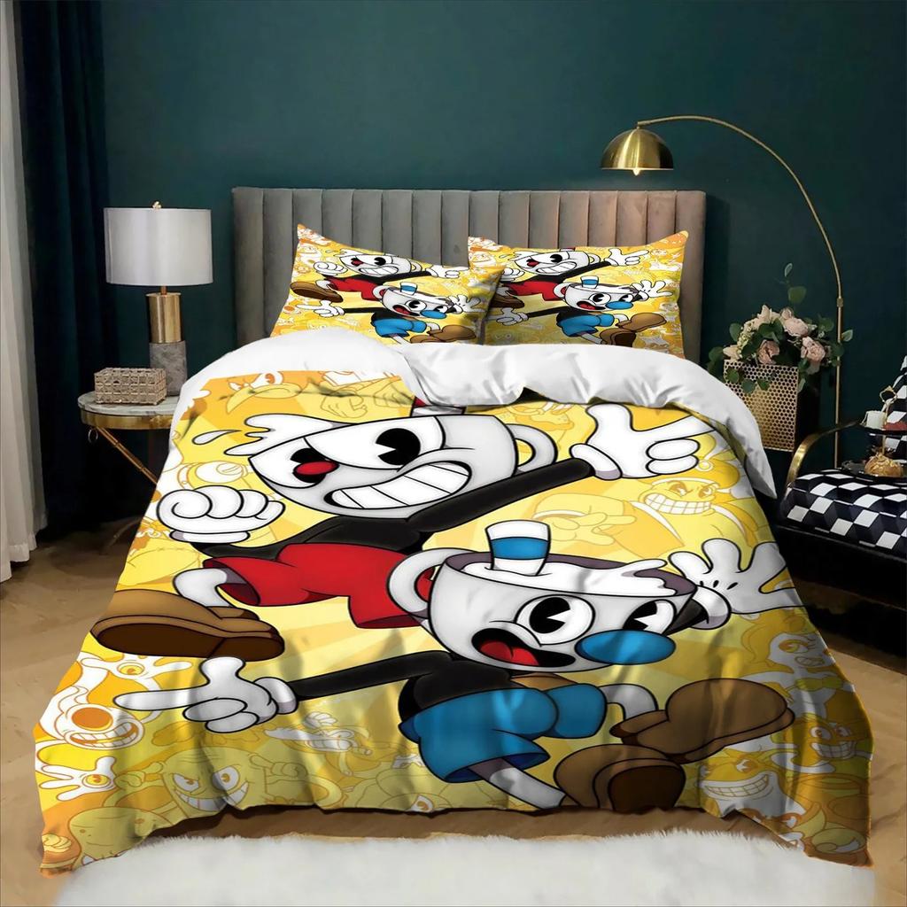 Exquisite The Cuphead Show Cartoon Bedding Sets Bed Supplies Set Duvet Cover Bed Comforter Set Bedding Set Birthday Gift