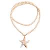 Starfish Pendant Bead Necklace Long Wooden Necklace with Lobster Clasp, Beach Style Jewelry for Summer Vacation and Seaside Outings