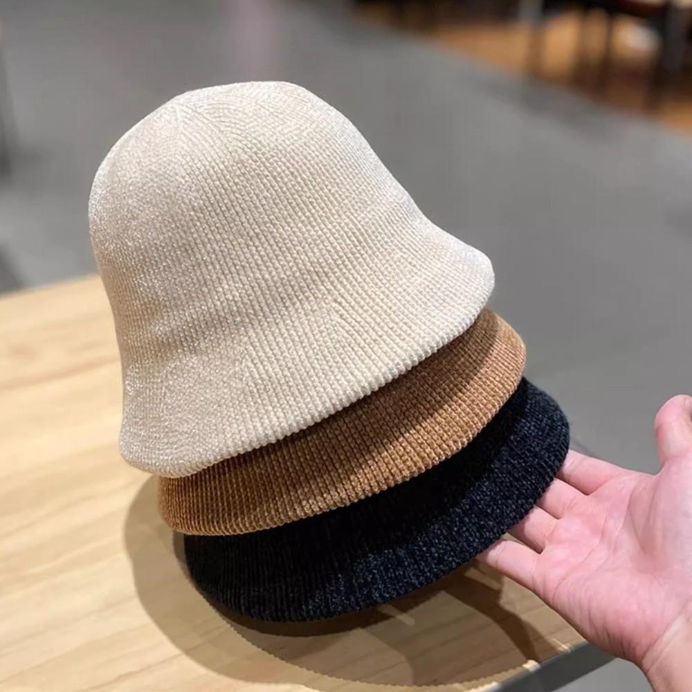 British Style Women Panama Cap Chenille Bucket Hat Sweet Knitted Fisherman Hat  Ladies