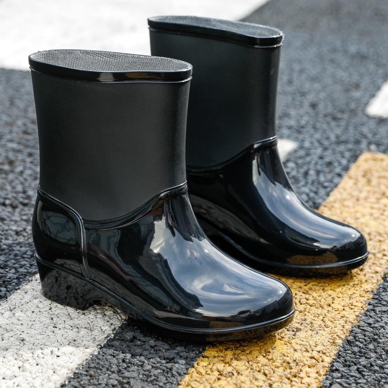 Mittelhohe Damen-Regenstiefel Mode Samt Baumwollfutter Herausnehmbar Rutschfest und Abriebfest Wasserdicht PVC Wasserschuhe Erwachsene Regenschuhe