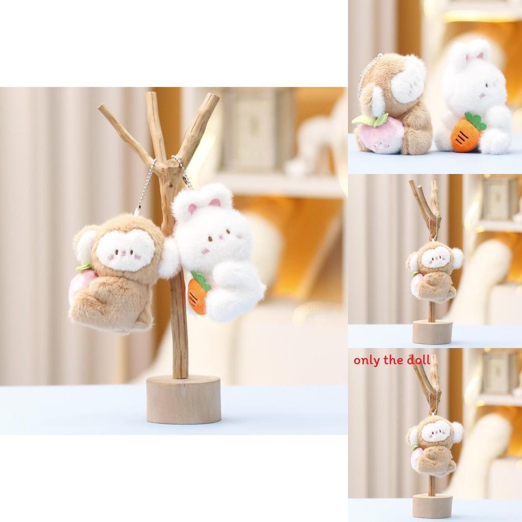 Monkey And Rabbit Plush Keychain With Carrot Peach Design For Girls Gift And Collectible Fun