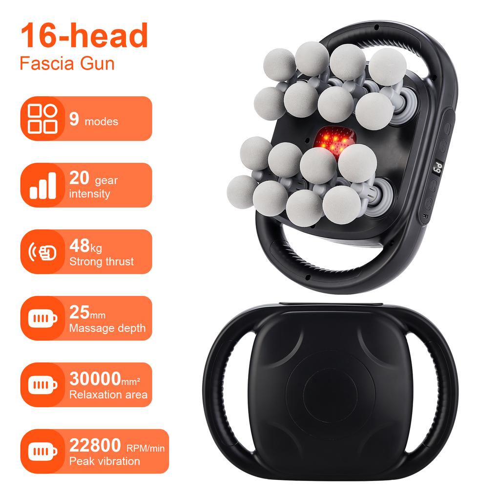 16-Head Fascia Gun High-Frequency Vibration Body Massage Gun Waist and Back  Massager Neck Shoulder Massager Muscle Masajeador