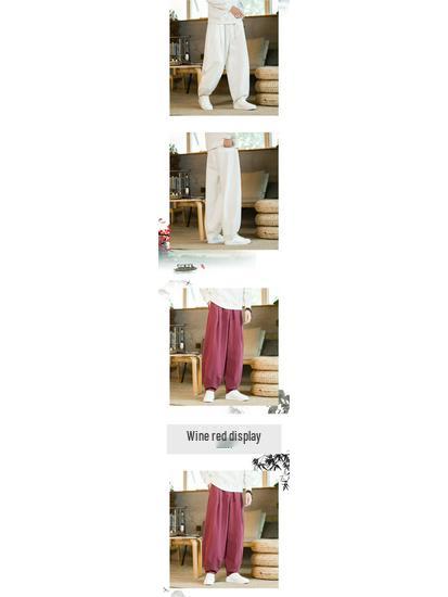 Men's Tai Chi Martial Arts Loose Fit Pants - Chinese Style, Cotton-Linen, Wide Leg, for Spring and Autumn
