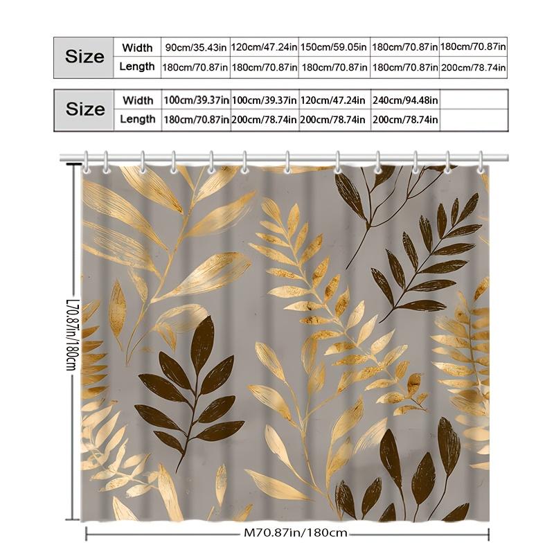 Golden Leaves Shower Curtain Waterproof Easy To Clean Privacy Protection Print Luxury Nature Design Elegant Elevate Your Space