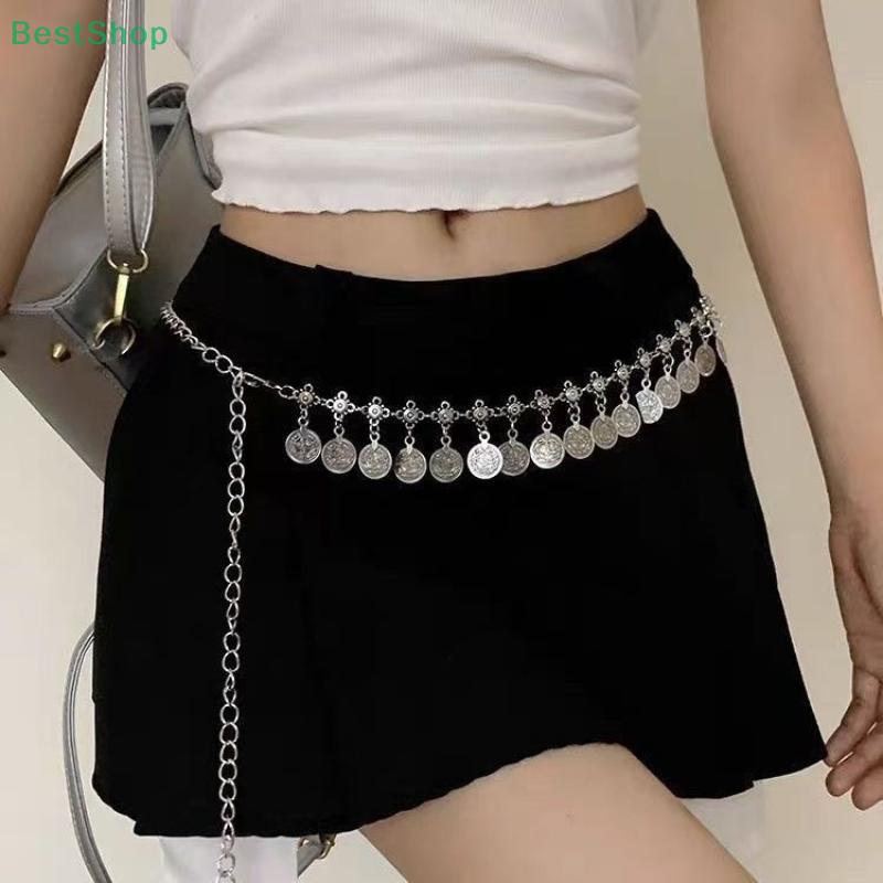 Retro-exotischer Charme: Taillenkette mit Metallmünzen für Damen, ideal für Bauchtanz im europäischen und amerikanischen Stil. Sexy Körperkette als Accessoire für Kleider und Kleider.