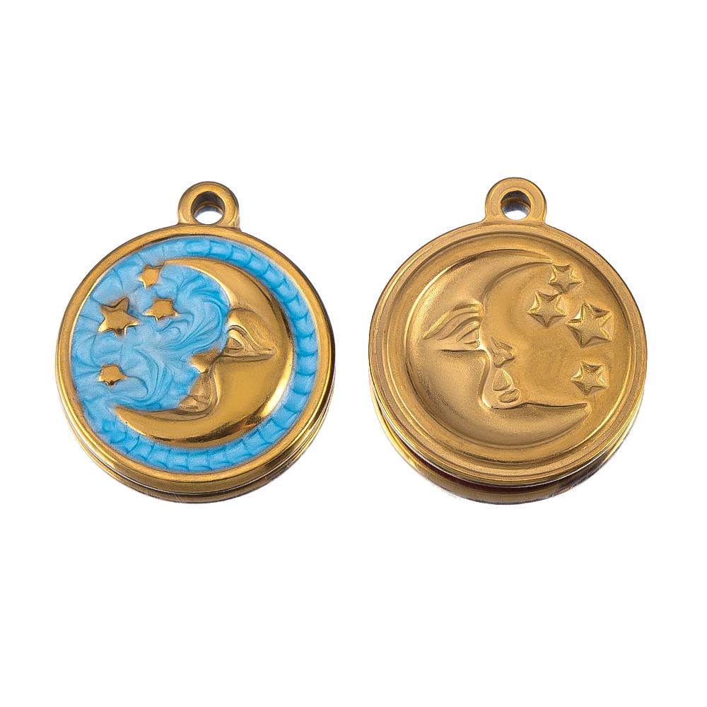 2pcs 5pcs Stainless Steel Colorful Enamel Moon Star Retro Bracelet Charm for Necklace Earring Component Jewelry Making Wholesale