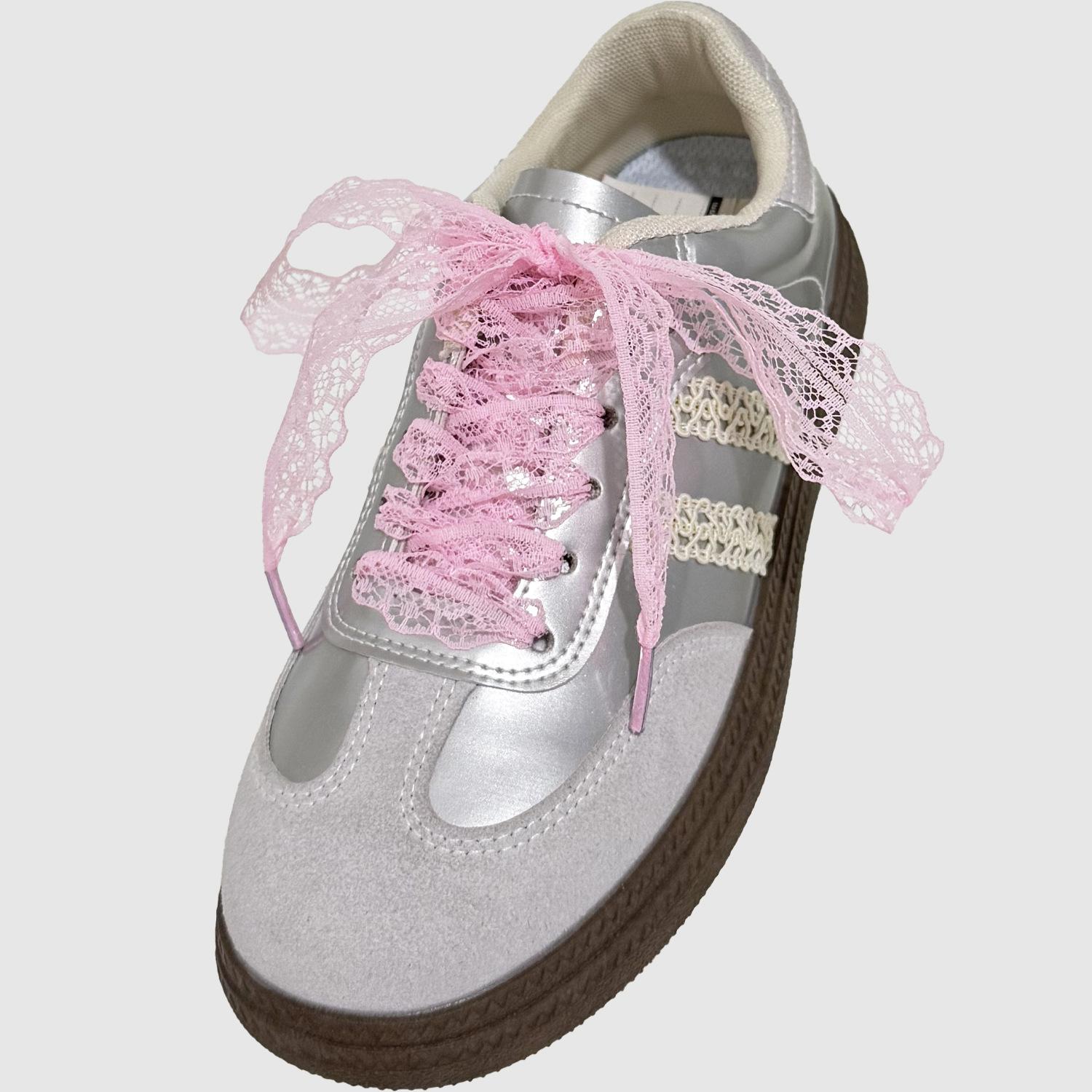 

1 пара необычных кружевных плоских шнурков для кроссовок, шнурки для женской повседневной обуви, черные, белые шнурки, аксессуары 100cm розовый