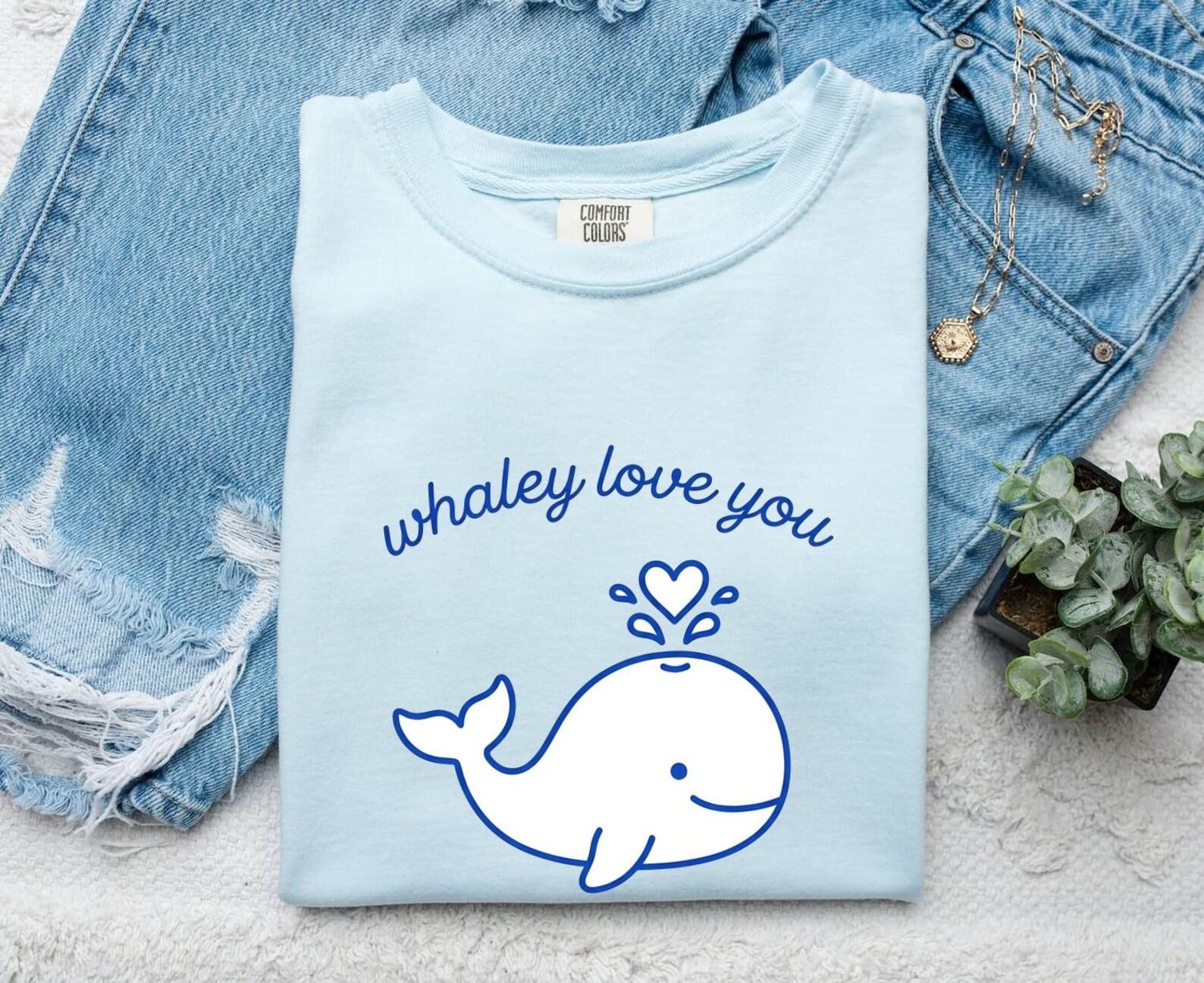 Whale Drawing Shirt Animals Aquatic Gift Women Cartoon Tee Whale T-Shirt Wildlife Fan Cartoonish Tshirt Marine Graphic Sleek Heart Icon L