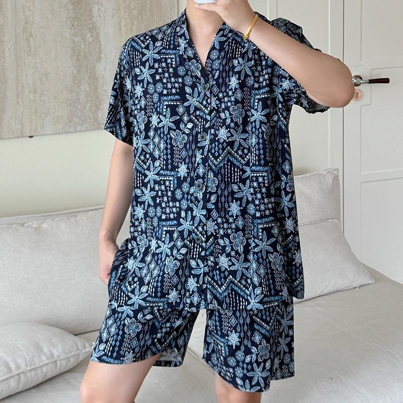New Artificial Cotton and Silk Short-sleeved Shorts Summer Pajamas Women's Sweet Cardigan Casual Loungewear