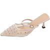Fashion Crystal Women Slippers Heeled Sandals Pointed Toe Mesh Mules Shoes Woman 2025 Trend Summer Elegant Pumps Dress Slides Plus Size
