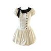 Japanese Daughter Wind Polka Dot Dress Women's Summer Doll Collar Bubble Sleeve Waist Small Retro Short Skirt