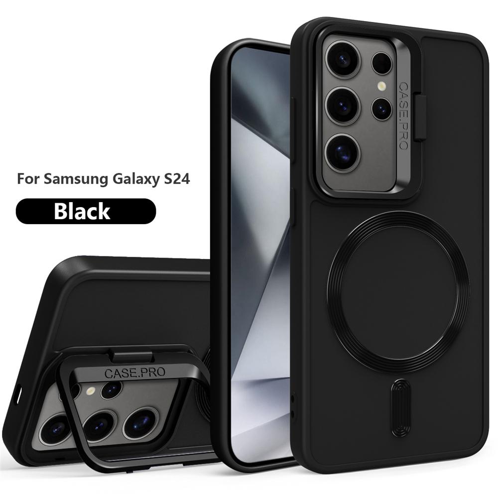 Skládací stojánek na čočky matné magnetické pouzdro na telefon pro Samsung Galaxy S24 Ultra S23 Plus nárazuvzdorný ochranný kryt pro bezdrátové nabíjení