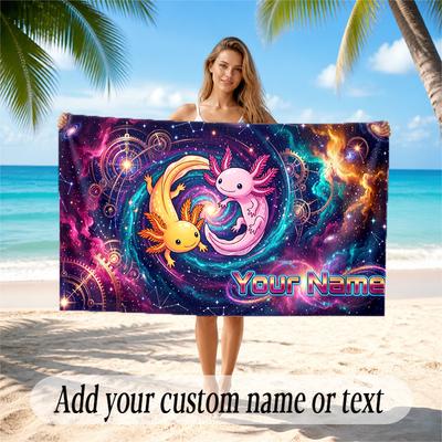 Axolotl Theme Quick Dry Beach Towel Custom Name Text Print Large Sand Resistant Towel Beach Vacation