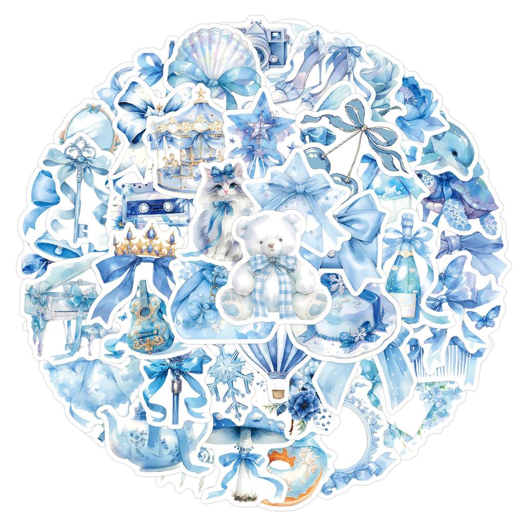 60 Coquette Cartoon Stickers - Blue Winter Decor for Bottles, Phones & Suitcases