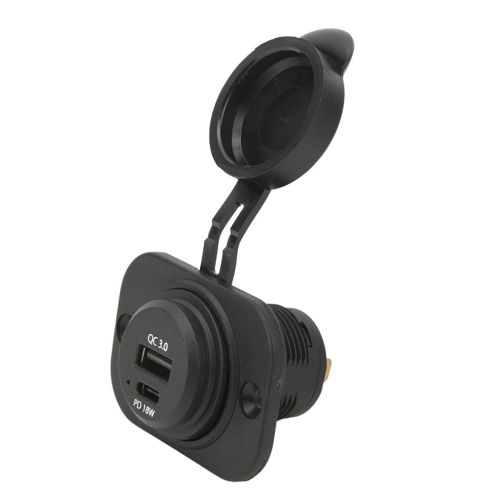 Dual Port Type C Car Charger with Waterproof Cover QC 3.0 PD 18W Universal for RV Boat SUV Sedan Mot