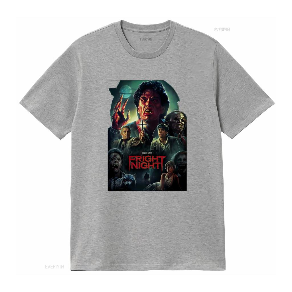 Fright Night 80s Horror Movie Poster T Shirt Scary Vampire Retro Design Vintage Washed Breathable Homme Streetwear Stylish
