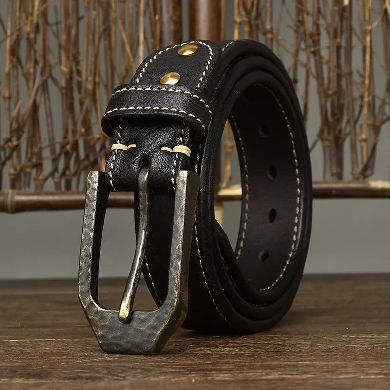 3.8CM Thick Cowhide Copper Buckle Genuine Leather Casual Jeans Belt Men High Quality Retro Luxury Male Strap Waistband Designer