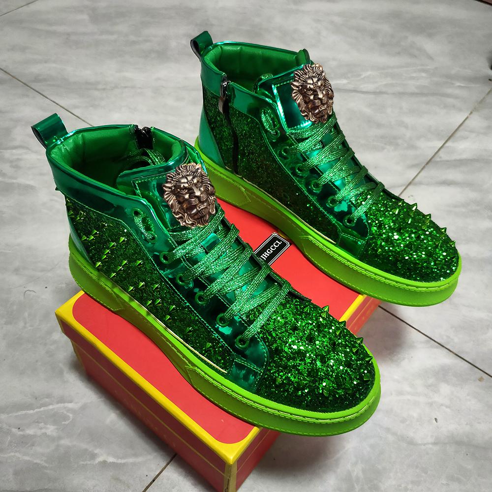 Móda Luxusní designérské Diamantové ležérní boty Vysoká kvalita nýtované vysoké semišové zipové tenisky Zapatos Hombre A7