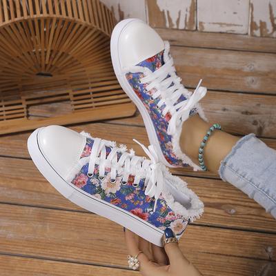 2025Blomsterskalle Canvas Sko Dame Stor Størrelse Flate Sneakers Dame Snøresko Sportssko Fritidssko Vulkaniserte Sko Femme Zapatos