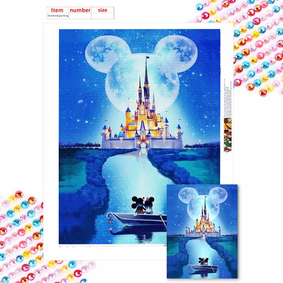 

Полная круглая алмазная живопись Микки Замок Искусство Стразы Картина Мозаика DIY 5D Вышивка крестом Домашнее украшение Round 20x30cm