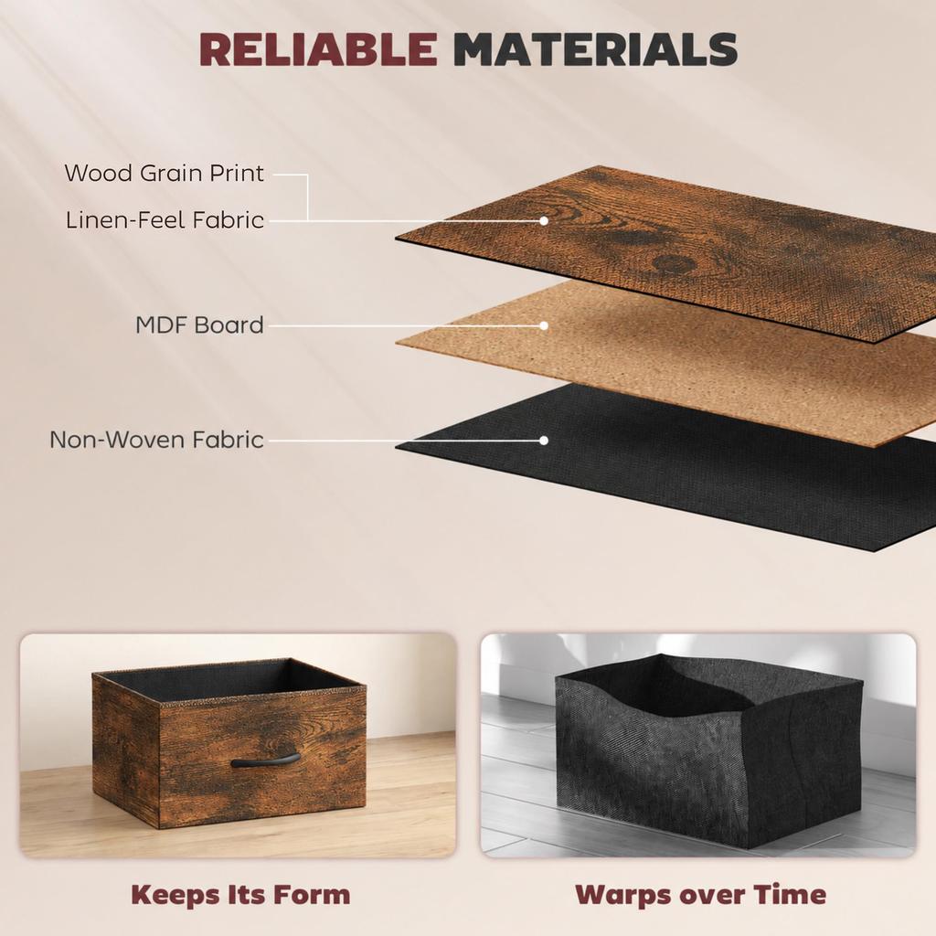 Chest of Drawers, Dresser for Bedroom with 8 Fabric Drawers, Tall Storage Unit w/ Side Storage Bag, Rustic Brown