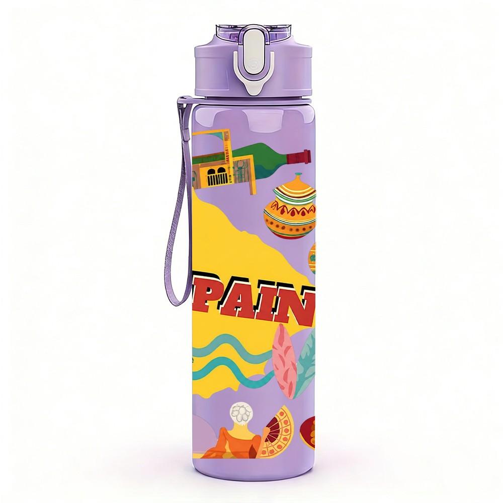 1PC Swan Lake Colorful Fairytale Doodle 750ml Color Plastic Sports Water Bottle Leakproof Flip Straw Lid Suitable for Sports Office Home Use