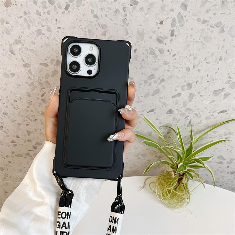 Candy Color Slot pentru card TPU Husă moale pentru telefon pentru iPhone 16 Pro Max 15 14 Pro 13 12 11 Snur mată, antișoc, protecție pentru lentile