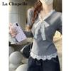 La Chapelle French V-Neck Lace Slim Knit Long-Sleeve Base Layer
