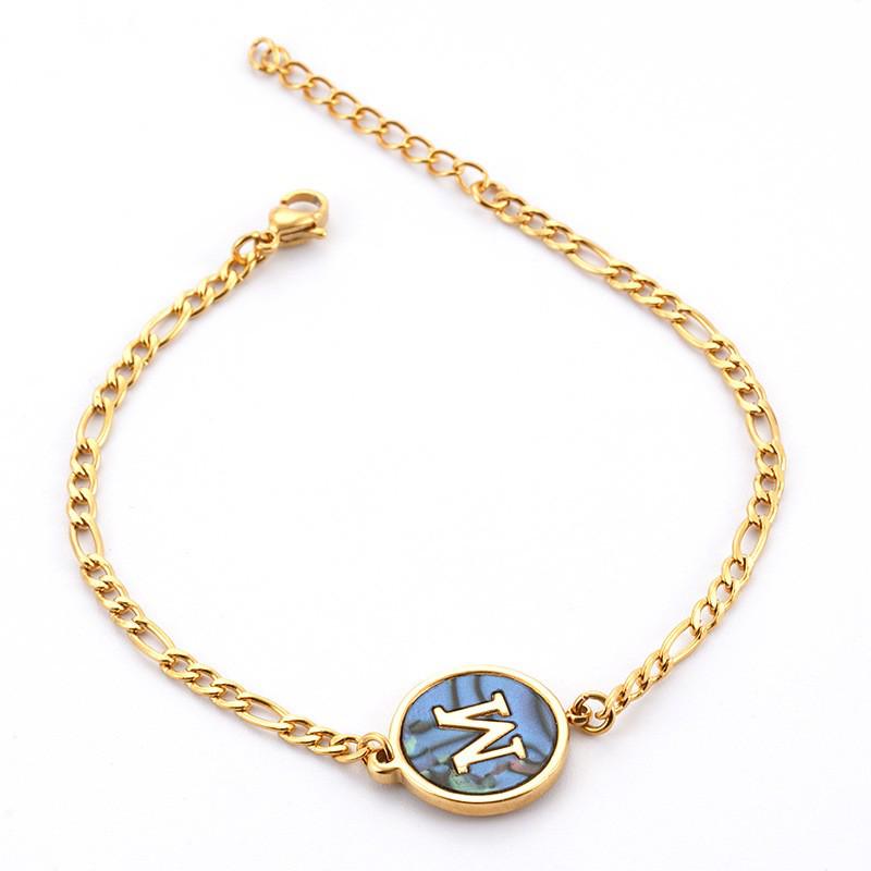 Pulsera Redonda de Acero Inoxidable 18K Europea con Letra para Mujer - Joyería de Mano Moderna y Elegante