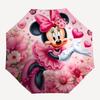 Minnie Mouse, Pink Floral Themed Automatic Opening and Closing Umbrella, Brightly Colored 8-rib Portable Umbrella, Suitable for Men and Wome
