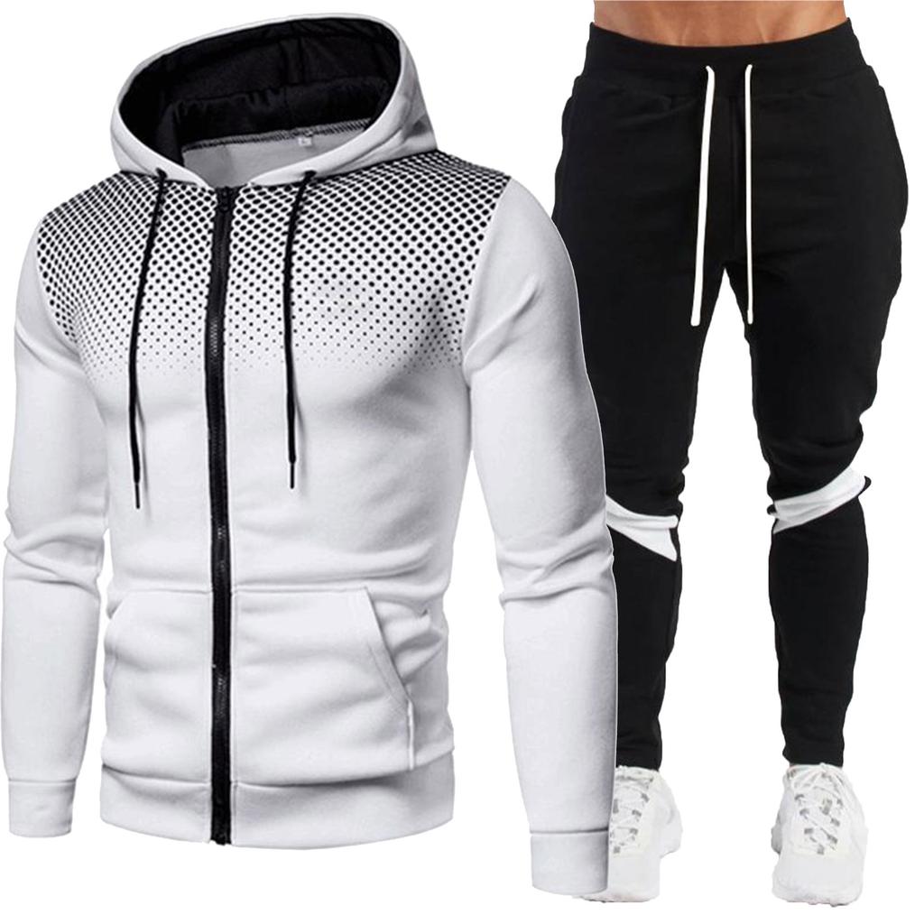 Fashion Men's Jacket Two Piece Zipper Hoodie+Pants Winter Warm Sports Wear Running Sports Wear